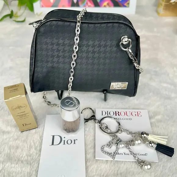 DIOR beauty line small houndstooth pouch crossbody bag beauty cute gift set - Picture 2 of 2